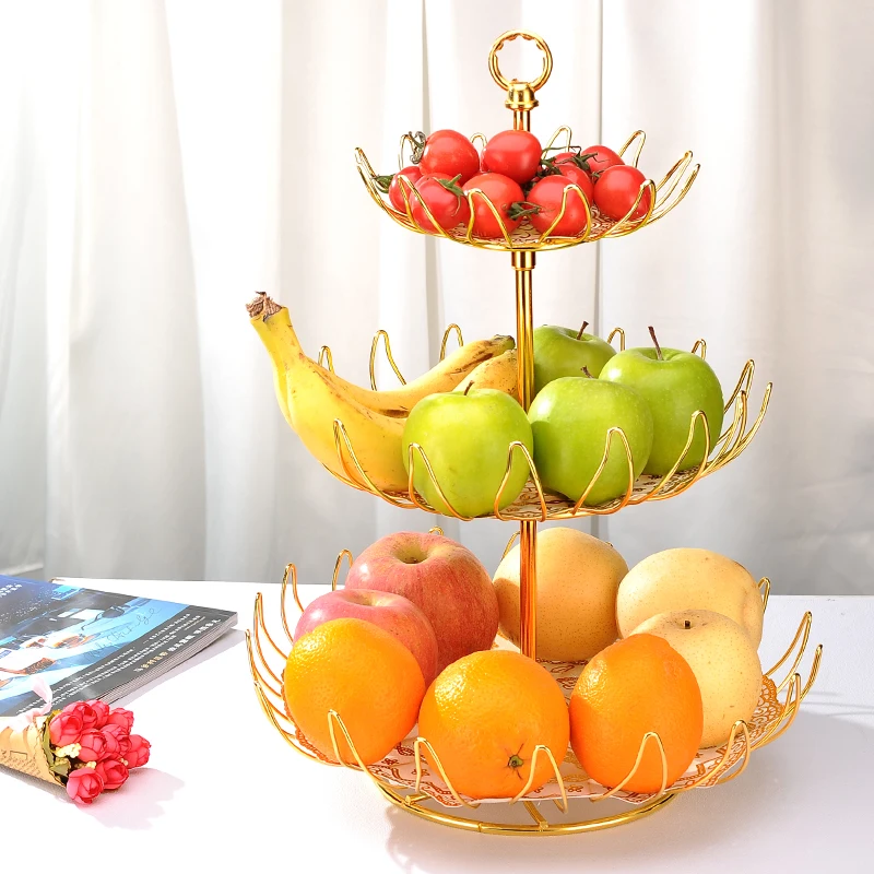 

Metal Round 3-tier Large Capacity Modern Kitchen Countertop Wrought Iron Wire Basket For Fruit, Vegetables