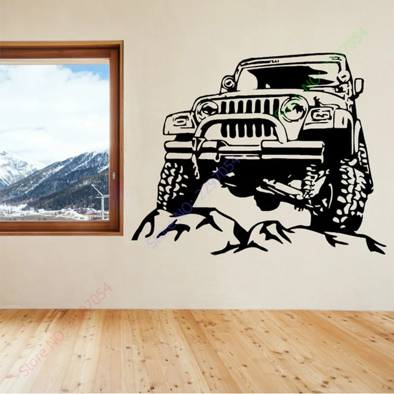 

New Jeeps Rock Car Racing Vinyl Wall Decal Art Sticker Man Cave Decor Boys Room Decorative Stickers Black Car size 72x57cm