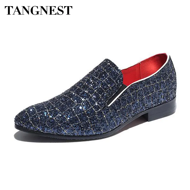 

Tangnest Luxury Brand Men's Dress Shoes Fashion Bling Crystal Men's Dress Flats For Wedding Party Oxfords Shoes Size 48 XMP864