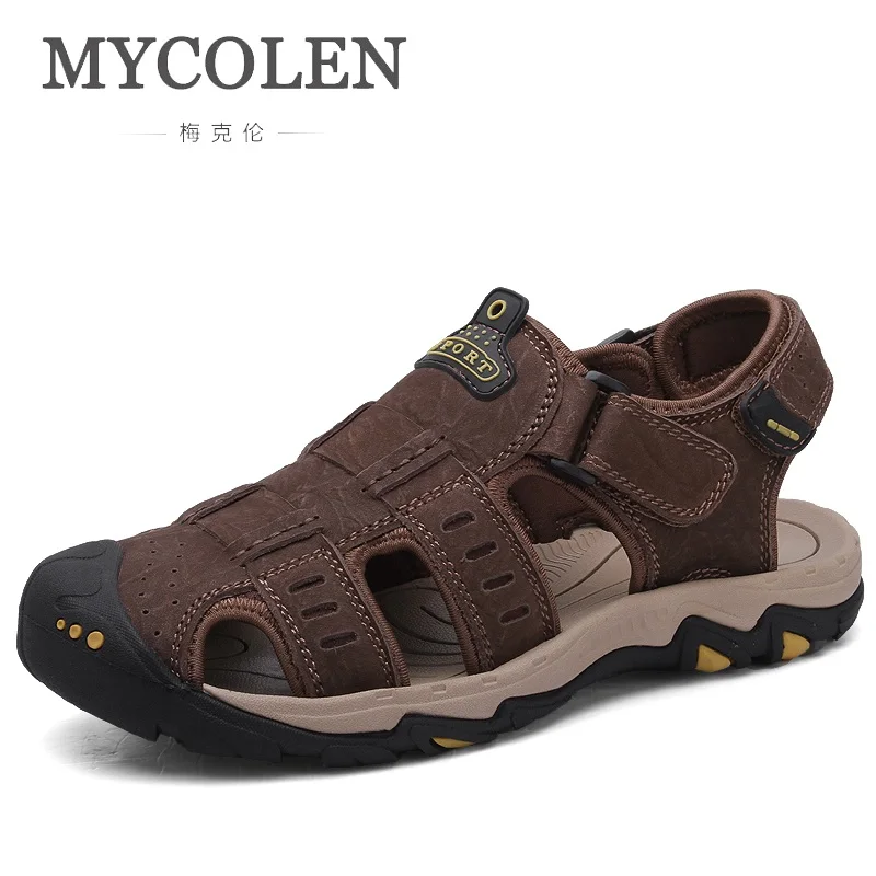 

MYCOLEN Genuine Leather Men Roman Sandals Fisherman Comfort Summer Casual Sandals Men Beach Breathable Sandals Water Sneakers