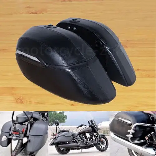 Black Universal Motorcycle Cruiser Hard Trunk Saddlebags Luggage Saddle