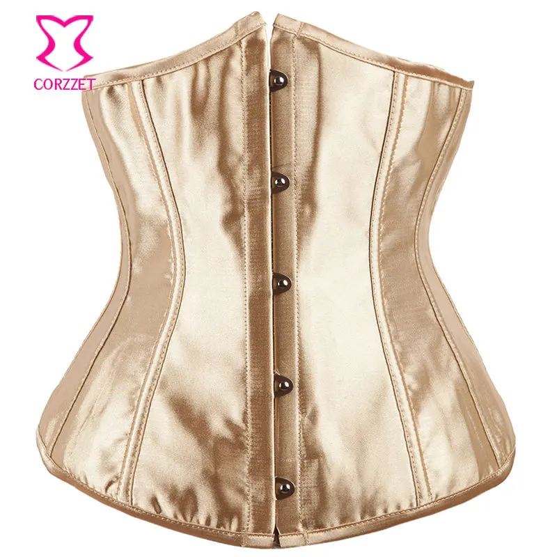 Apricot Satin Waist Cincher Corset Underbust Bustier Sexy S M L XL XXL Espartilhos E Corpetes
