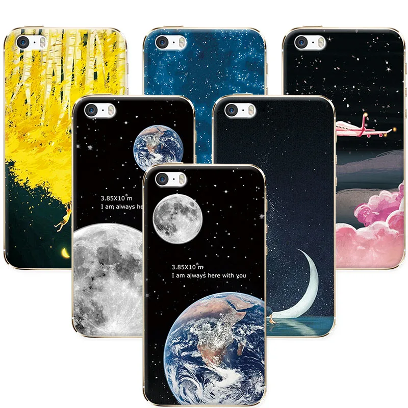 

Soft Tpu Silicone for iphone 5 5S SE Couple Phone Cases Space Stars For iphone 5 5s 4.0" Back Covers For Coque iphone SE