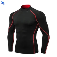 NEW Compression Running Shirt Men Stand Collar Elasticity T-shirts Raglan Long Sleeve Fitness Tops Quick Drying Gym Sportswear 1