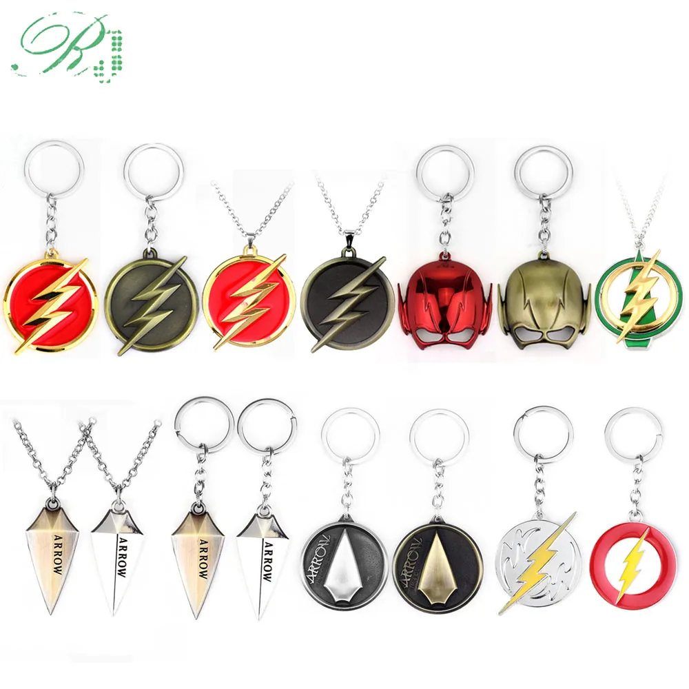 

RJ 10pcs Super Hero Flashman Keychains Pendants Flash Lightning Metal Keyrings Arrow Oliver Queen Logo Choker Broche Wholesales