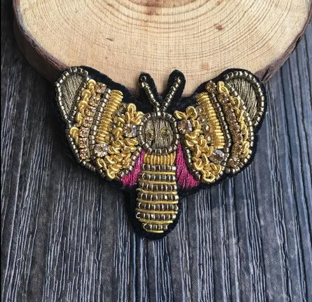 Золотая Бабочка шелковая Emboridered патч-брошка индийская проволока ручной работы
