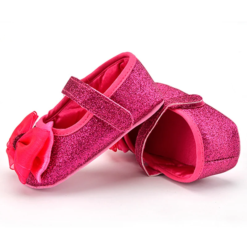 

Baby Girls First Walker Big Bow Flower with Shiny Princess Shoes Summer Cute Baby Shoes for Newborn Prewalker Gold/Rosered