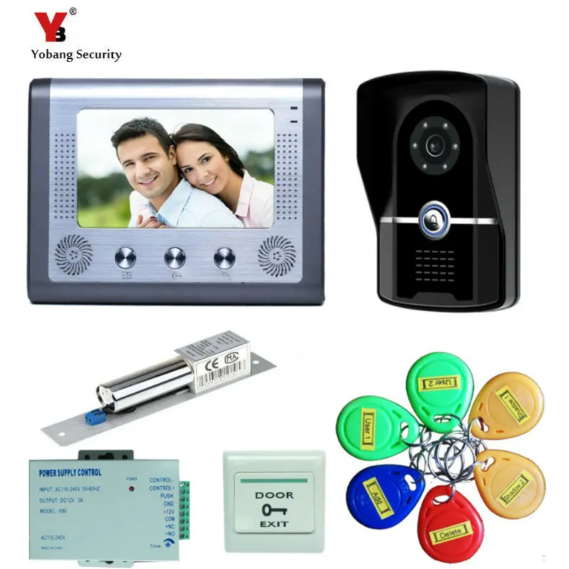 cheap Yobang Security 7 LCD Color Screen Video Door Phone Intercom System + 700TVL HD RFID Reader Door bell Camera