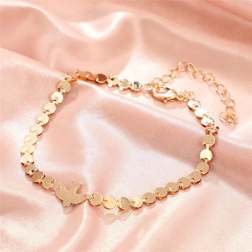 Geometric round chain round chain bird animal ankle chain bracelet acero inoxidable joyeria mujer luxury brand F14 (8)