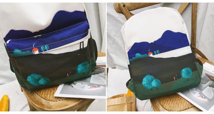 Menghuo Fresh Canvas Backpack Women Landscape School Bags for Teenagers Girls New Backpack Travel Bag Rucksack Mochilas Knapsack_38
