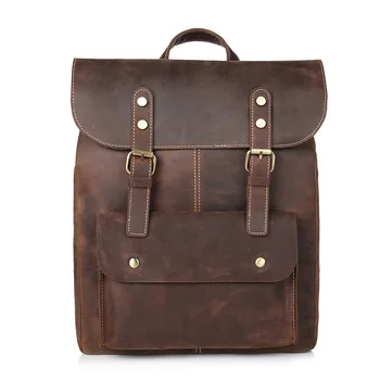 

Top Quality Crazy Horse Cowhide First Layer Knapsack Women Laptop Bag School Bag Vintage Genuine Leather Rucksack Women Backpack