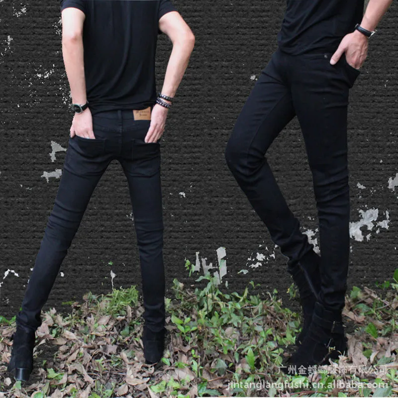 Новое поступление, мужские черные супер обтягивающие джинсы, маленькие эластичные облегающие узкие брюки для мужчин