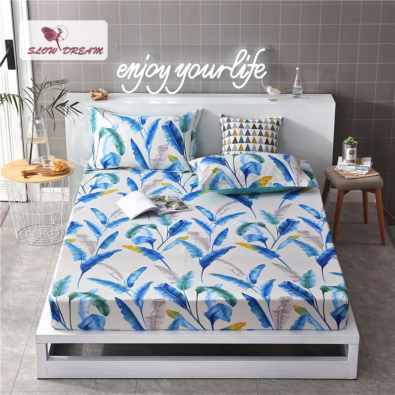 

Slowdream 1PCS Leaf Nordic Bed Linen Fitted Sheets On Elastic Band Rubber Sheet Double Size Mattress Cover Single Fitted Sheet