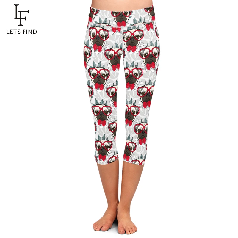 

LETSFIND 2019 New Summer Cartoon Animals Dogs Printing Capri Leggings Fashion High Waist Mid-Calf 3/4 Stretch Women Leggings