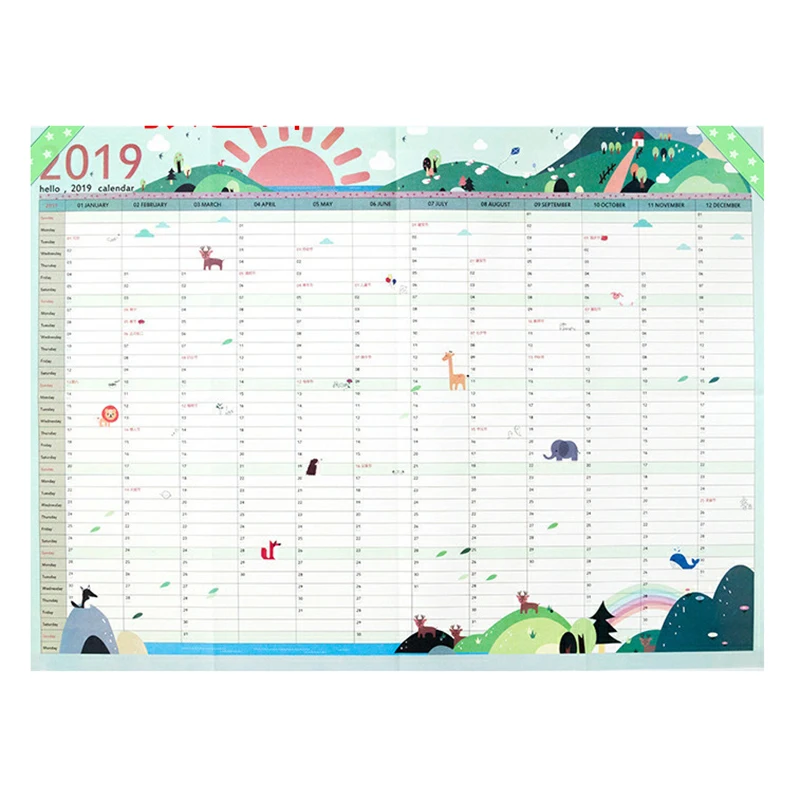 

2019 365days Paper Wall Calendar Office School Daily Planner Notes Calenda Very Large Study New Year Plan Schedule 34X48.4CM