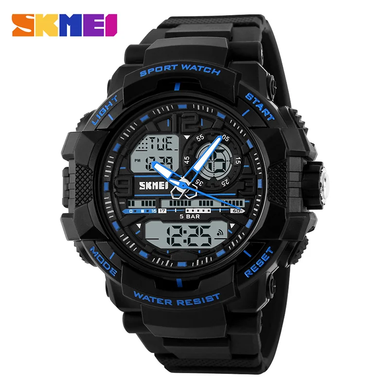 SKMEI наружные спортивные часы мужские цифровой светодиодный дисплей часы 5 бар водонепроницаемый будильник двойной дисплей наручные часы relogio masculino 1164 - Цвет: Blue Watch