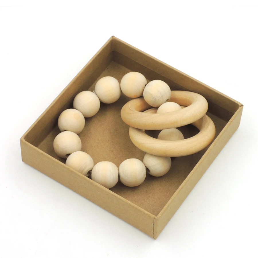 Круглые деревянные бусины Деревянный зубное кольцо грызунок Монтессори Вдохновленный Органические детские игрушки ET15