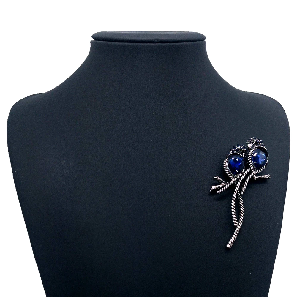 Crazy Feng винтажная Большая голубая брошь с фианитами для женщин и мужчин античный серебряный цвет с двумя птицами брошь на шарф на булавке Классическая бижутерия