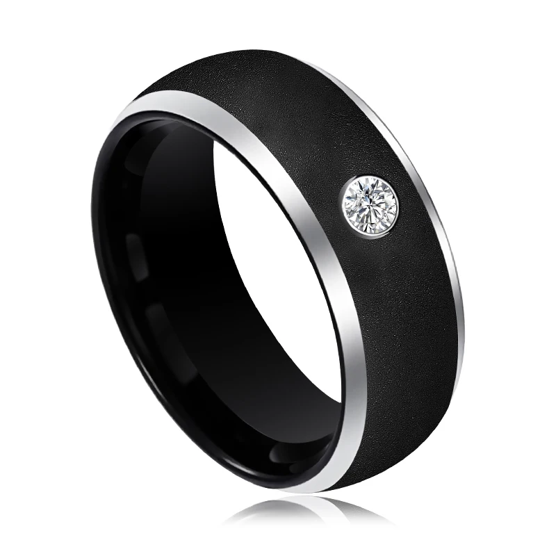 New Arrival 8mm Width Black Men's Wedding Rings Brushed Finished Band ...