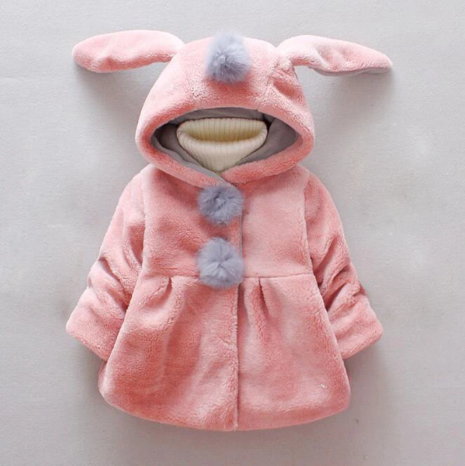 

Winter Warm Covered Button Jacket For Girls Cute Cartoon Ear Hooded Long Sleeve Kids Outerwear Casual Woolen Children's Jacets