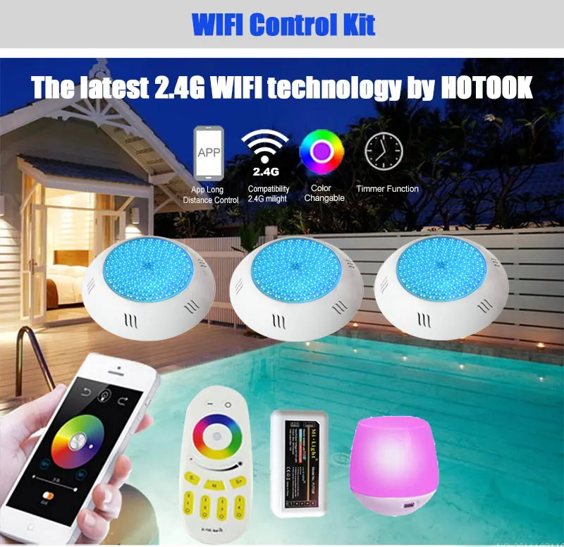 HOTOOK luces bajo el agua LED Wifi Piscina luz RGB 2,4g Kit de resina de Foco PAR56 Piscina lámpara con temporizador Dimmer App controlada
