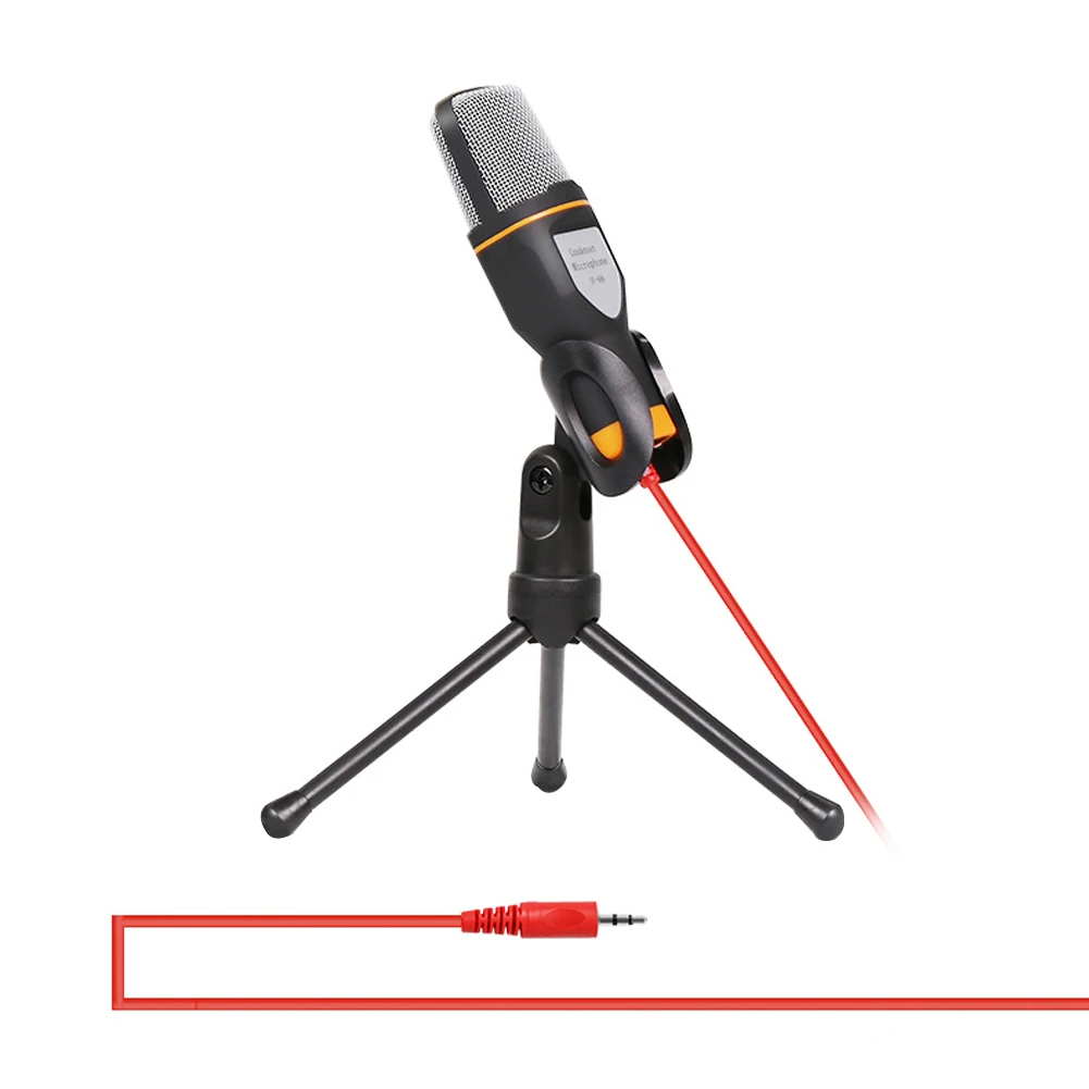

2m Wired Audio Condenser Microphone 3.5mm Jack Potable Desktop Mic with Tripod Stand for Studio Recording Karaoke Broadcasting