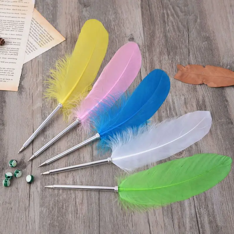 

1pc Multicolour Feather Pens Guest Signing Business Ball Pen Paint By Number Pen Wedding Reception Quill AAA0361