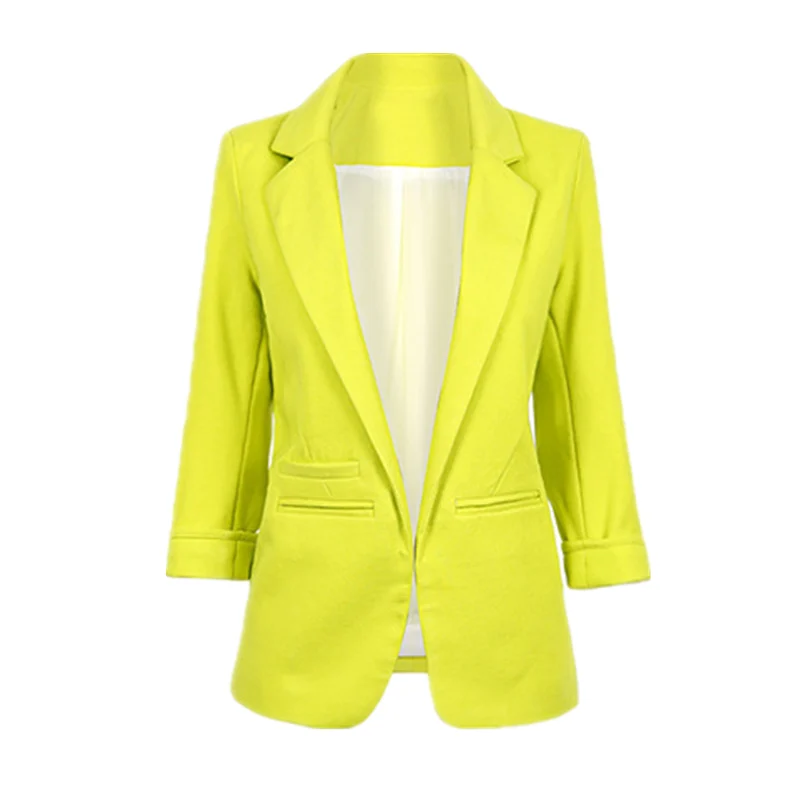 Женский деловой приталенный костюм, пальто, 3/4 рукав, верхняя одежда, для офиса, для девушек, яркие цвета, на каждый день, размера плюс, деловой Блейзер, женские топы - Цвет: Fruit green