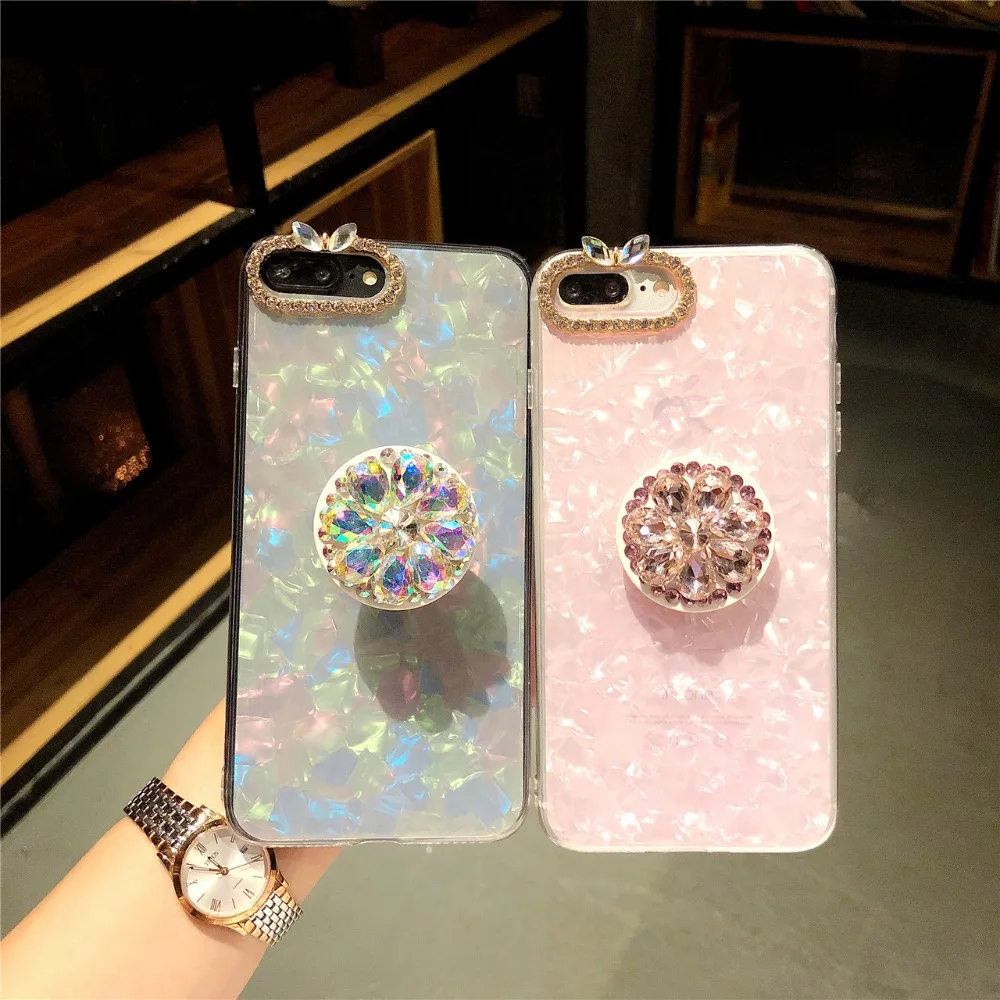 

for iPhone 11 Pro XS MAX XR X 8 7 6S 6 Plus Sparkle Marble case Glitter Diamond Expand Grip Stand cover coque