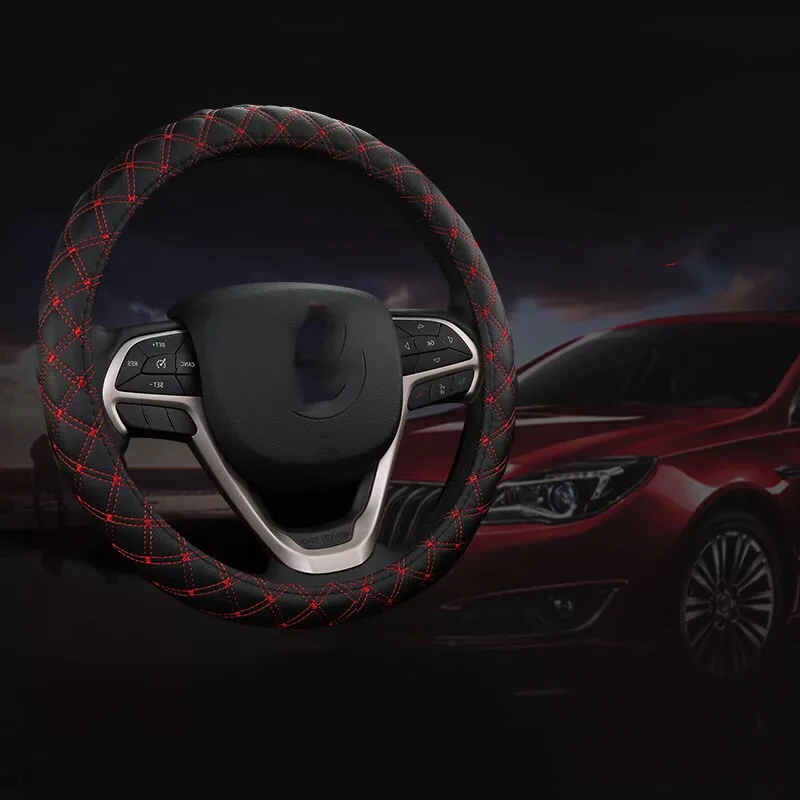 

38Cm Car Accessories Car Pu Steering Wheel Cover Decorative Protection For Car Wheel Cover black