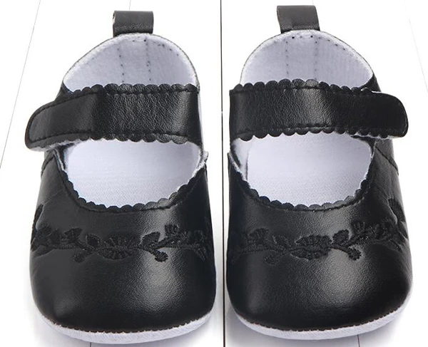 

baby girls shoes newborn black PU infant shoes prewalkers little girls crib shoes nonslip formal flower embroidery soft sole