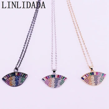 

5Pcs Rainbow cz cubic zirconia stone paved mix color cz eye & eyelash pendant necklace 2019 new Fashion