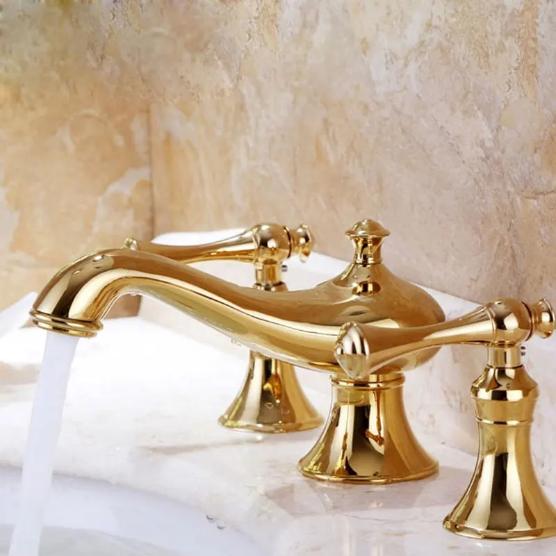 

Copper gilt basin faucet three piece split three gold titanium three hole washbasin faucet lamp