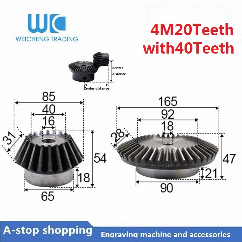 

1:2 Bevel Gear 4 Modulus 20 Teeth hole 16mm + 40 teeth Hole 18mm 90 Degree Drive Commutation Steel Gears Steel Gears Screw M5