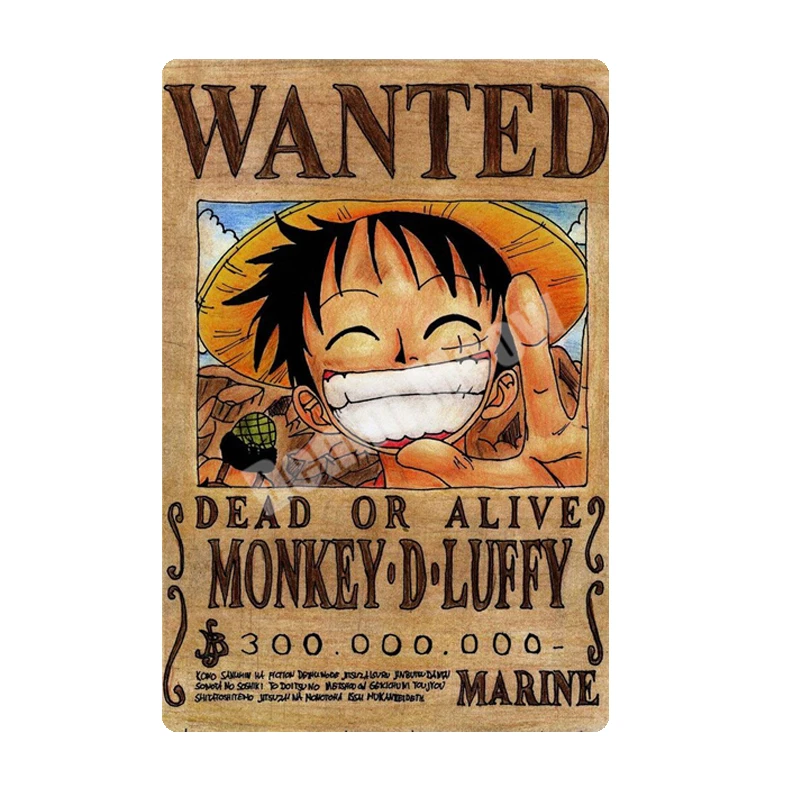 Monkey D Luffy налет винтажные металлические жестяные знаки Бар паба мотоцикл декоративные тарелки хотели наклейки на стену железная Живопись Домашний Декор