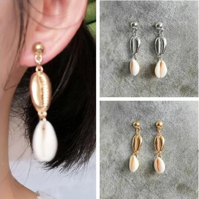 

ex615 European Trendy Vintage exaggerated marine style alloy shell white shell earrings female charm jewelry accessories