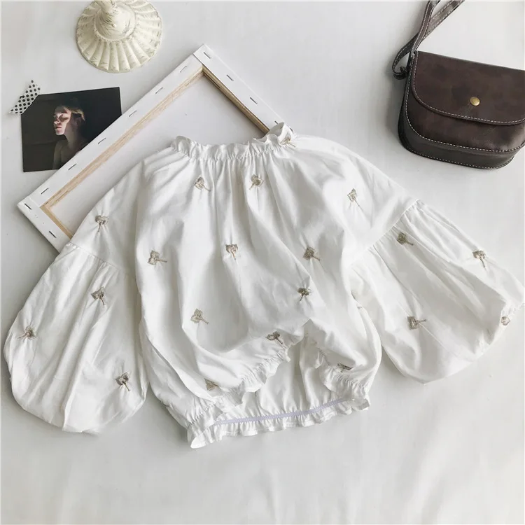 

2019 Korean Style Girls Ruffles Blouse Full Sleeve Cotton Spring Girls Shirts 1-7 T