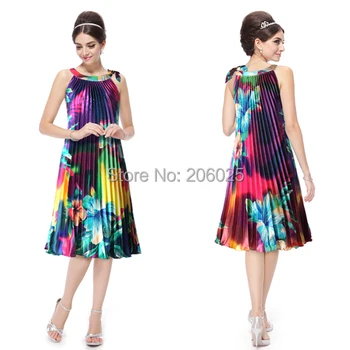 Free Shipping 03328 Round Neck Floral Purple Printed Ruffles casual below knee cocktail dresses 2017