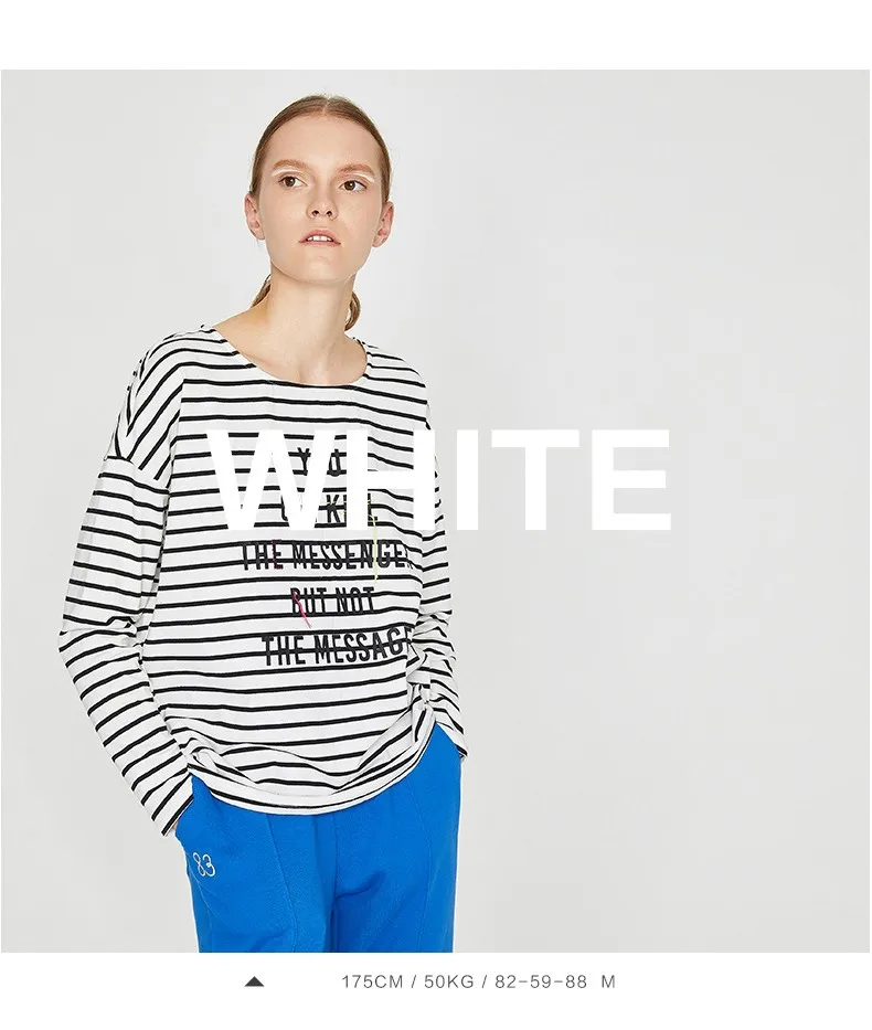 Toyouth Autumn Letter Cotton Long Sleeve T-shirts Autumn Striped Loose Tees for Women Camiseta Feminina Casual O-Neck Tops