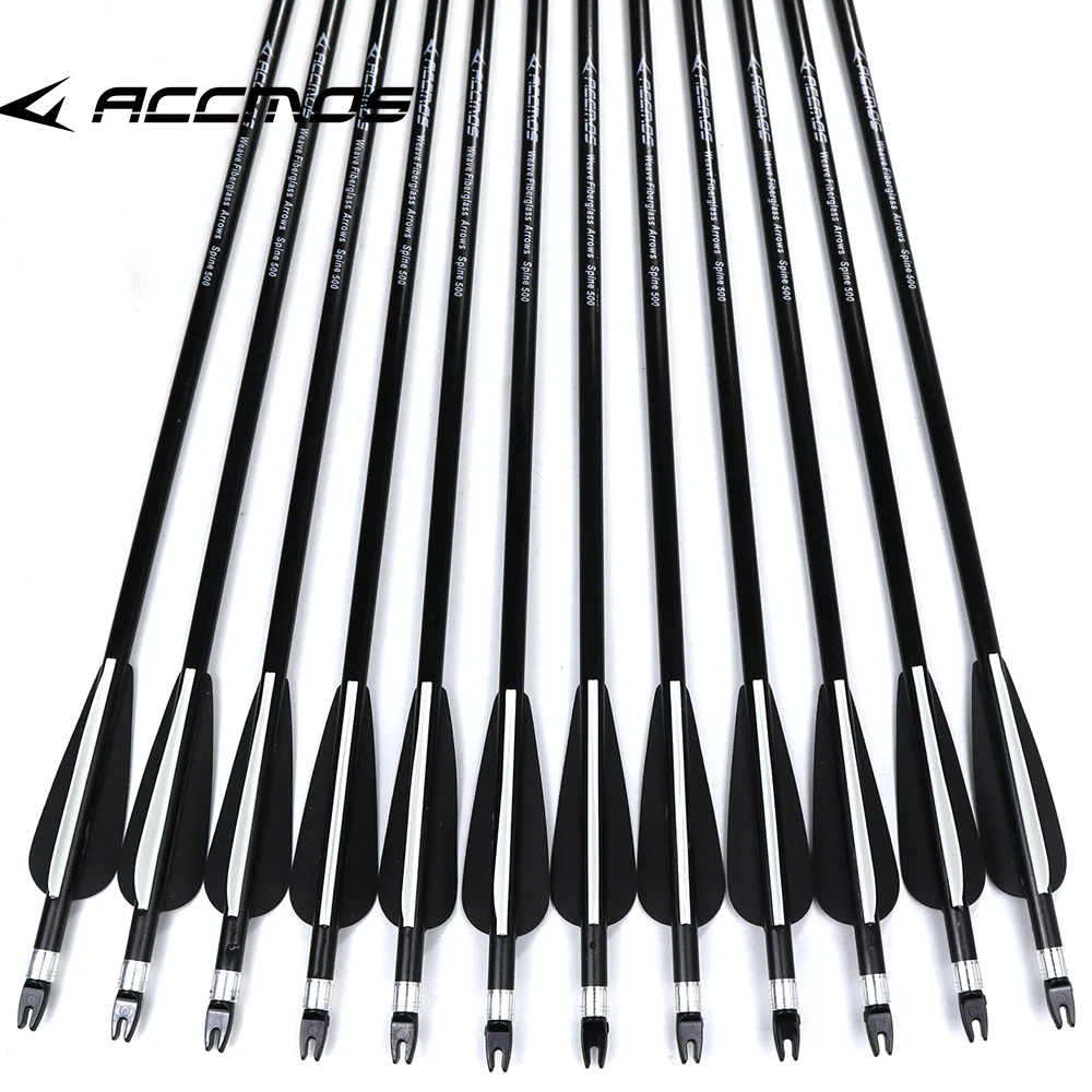 12Pcs 80cm Spine 500 Fiberglass Arrow OD 8mm With Nock Proof / Changeable Arrowhead For 30-80lbs Compound / Recurve Bow Hunting