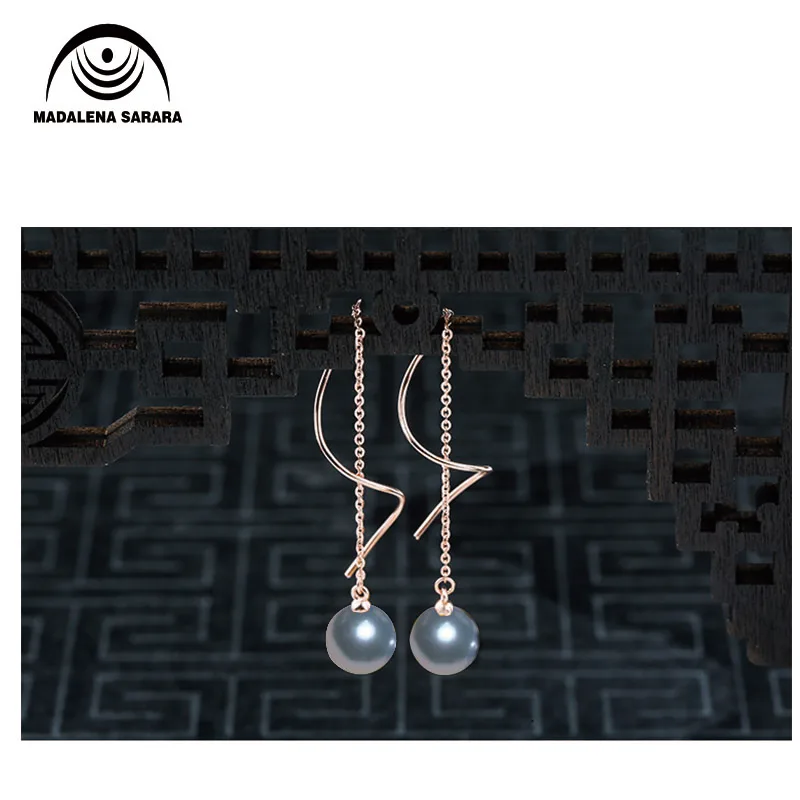 

MADALENA SARARA 925 Sterling Silver and 8-9mm AAA Freshwater Pearl Hanging Earrings Simple and Stylish