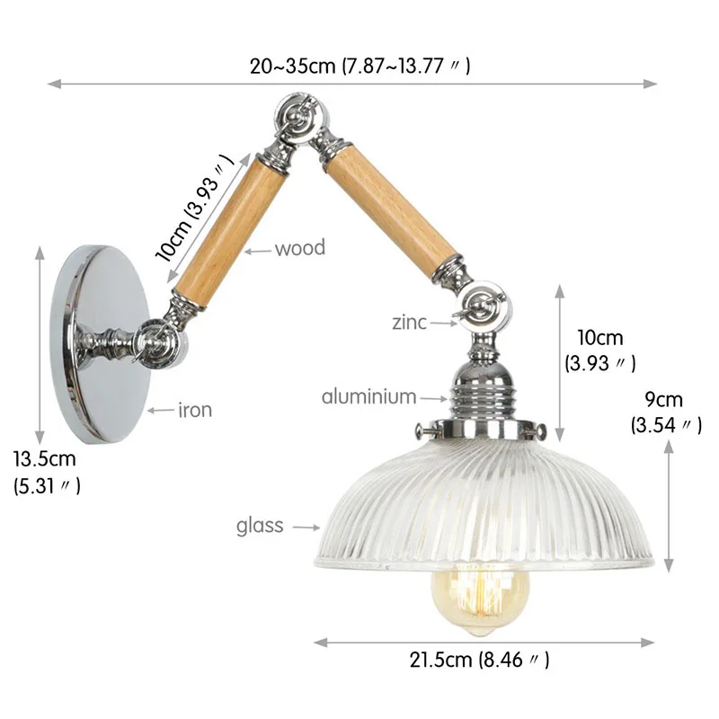 Американский промышленный стиль ретро арт E27 светодиодный настенный светильник Деревянный светильник arm кованый настенный светильник для
