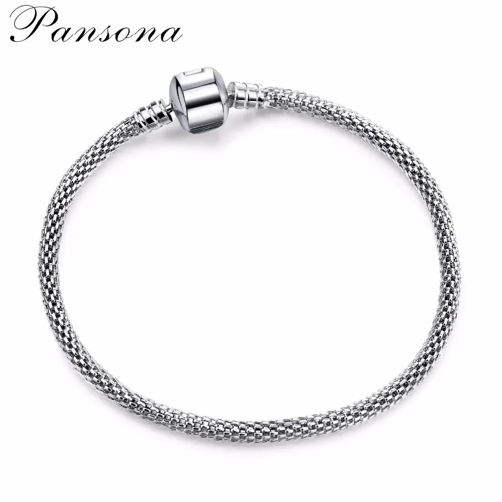 

Silver Snake Mesh Chain Snap Bracelet Beads Original DIY Jewelry Findings With European Charm Beads Bracelets Making LZ20