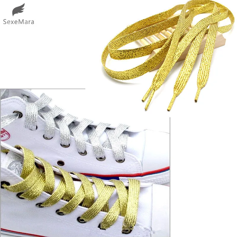 SexeMara/золотые металлические блестящие плоские шнурки; парусиновые кроссовки; спортивные ботинки; обувь 45 дюймов