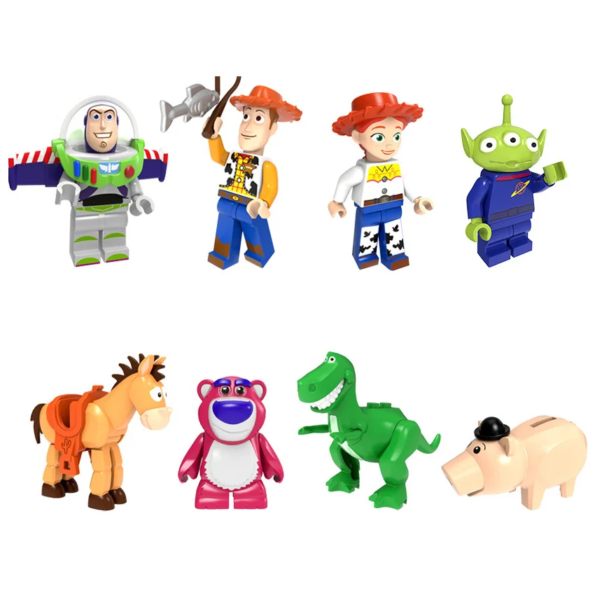 

8Pcs/Set Building Blocks Pumping Toy Story Cartoon Woody Jessie Buzz Lightyear Roundup Action Figures For Children Toys Gift