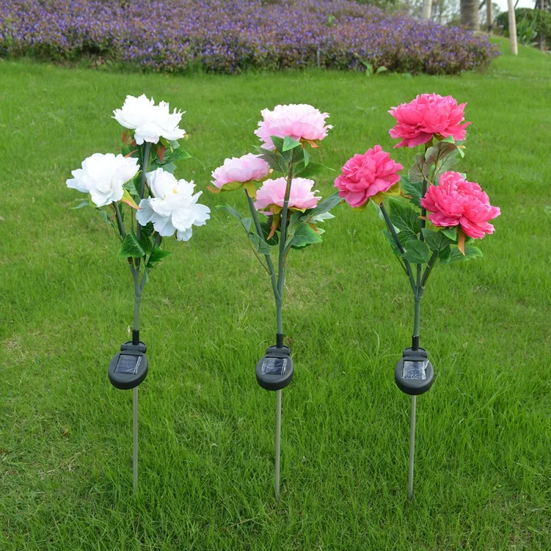 

Fashion Artificial Peony Flower Light 3 LED Solar Powered Light Landscape Pathway Lamp for Outdoor Party Decoration