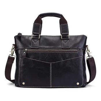 

Business Real Cow Genuine Leather Laptop Bag Handbags Cowhide Men Crossbody Shoulder Bags Men's Travel Brown Document Briefcase