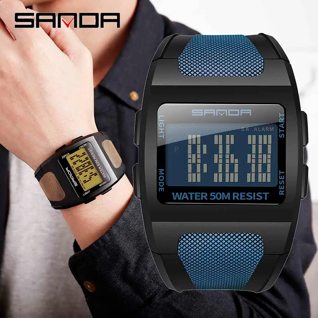 

LED Cool Fashion Multi Function Wide Dial Monochrome 50M waterproof sport watch Electronic digital Watch gifts Men's wrist lumin
