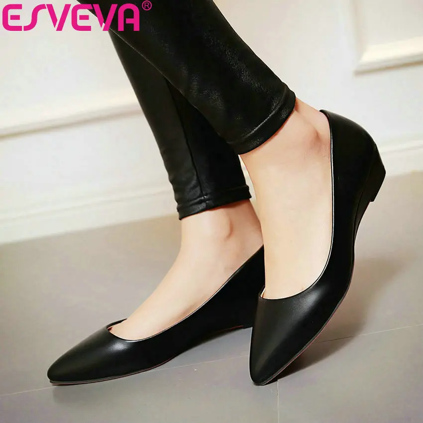 

ESVEVA 2019 Low Heels Women Pumps Shoes Sweet Style Wedges Heels Slip on Concise Pointed Toe Women Shoes Pumps Shallow 34-43