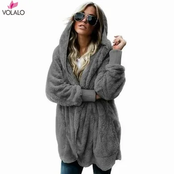 

VOLALO Womens Coats Winter Long Jacket Hoodies Parka Outwear Cardigan Coat Wool Coat Ropa Invierno Mujer 2018 Plus Size 5XL